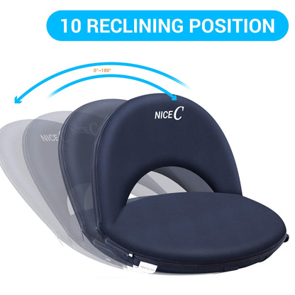Nice C Stadium Seats, Floor Chairs, Bleacher Chairs, 10-Posisition Reclining Waterproof Cushion, Ultralight, Foldable, Extra Thick Padding, with Shoulder Strap & Net Pocket (Set of 1 Black)
