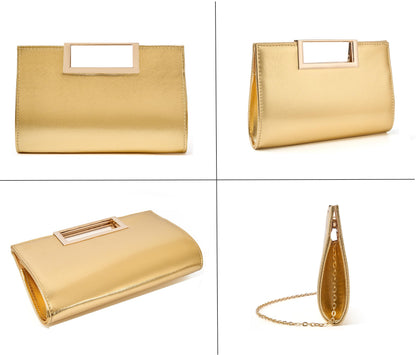 MUDUO eveing Clutch Purse Fashion Faux Leather handbag/shoulder bag (Gold)