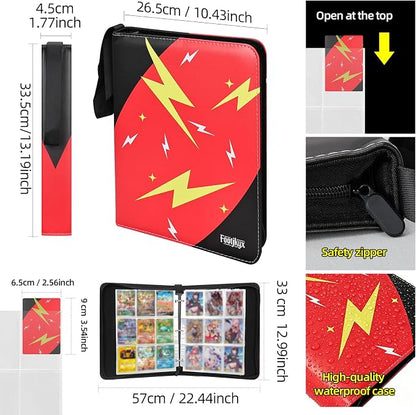 Premium Trading Card Storage Album,9 Pocket 40 Side Pages, 360 Cards,Black Zipper Binder for Collectible Games, Sports Card Organization&Protection (Red/Black)
