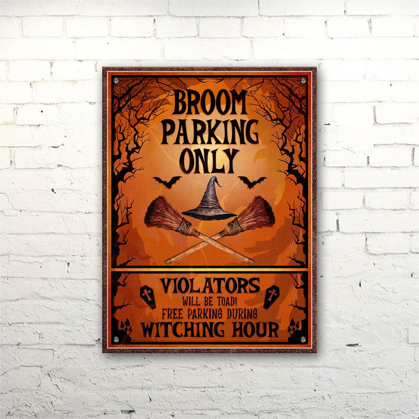 WODORO Broom Parking Only Witch Halloween Printed Metal Sign, 11.8x15.7 Inches, All Others Will Be Toad Wiccan Decor, Halloween Witch Parking Sign, Gifts For Witchy Friends Colleagues Family (01)