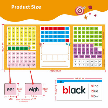 Phonics Word Building Magnetic Tiles Set Phonics Manipulatives Magnetic Letter Tiles Phonemic Awareness Science of Reading Educational Learning Kit with 239 Foam Tiles, 90 Flash Cards, Magnetic Folder