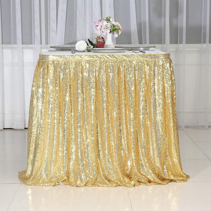 PartyDelight Sequin Table Skirt 9ft Gold for Round/Rectangle/SquareTables for Birthday Party Wedding Christmas