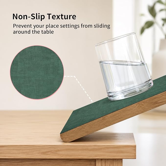 Maxpearl Faux Leather Placemats Set of 4 - Waterproof - Wipe Clean - Heat Resistant - Anti Slip Dining Table Place Mats, Suitable for Indoor & Outdoor Use, 17’’×12’’, Dark Green