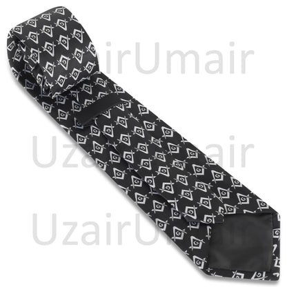 UzairUmair Masonic Master Mason Blue Lodge Apron Case, Faux Leather, 16x18 Inch white square and compass Embroidered Logo, Silk Knitted Tie Set