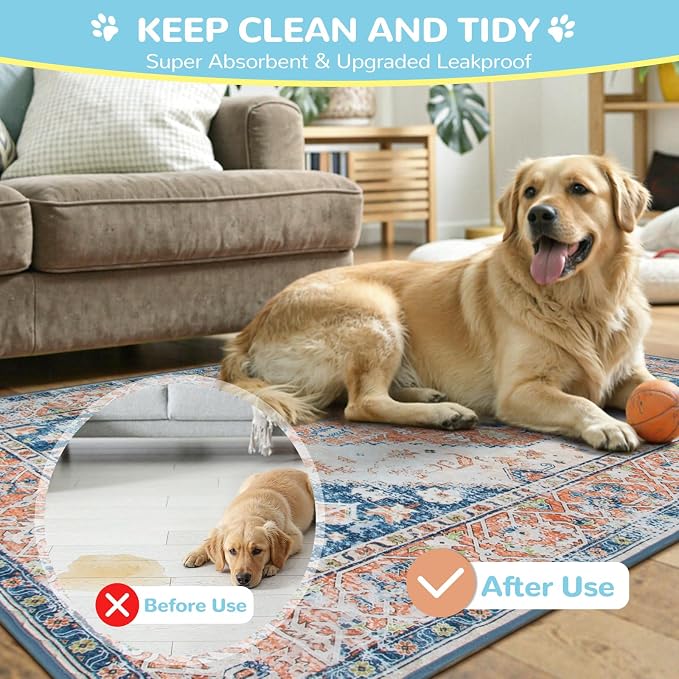 Lahome Super Absorbent & Leakproof Washable Dog Pee Pads - 2 Pack Value Set - Waterproof, Non-Slip Reusable Pads for Puppy Training, Crates & Whelping (24"x24", Beige Blue)