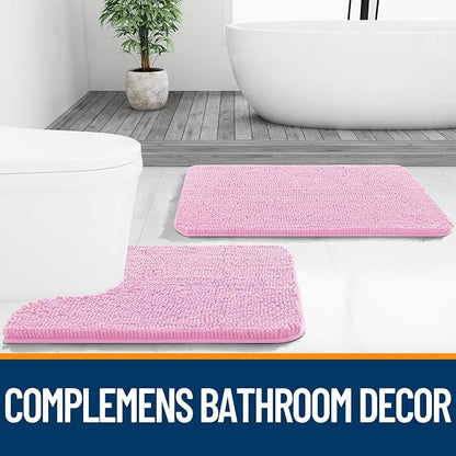 OLANLY Large Bathroom Rugs 40x32, Extra Soft Absorbent Chenille Bath Rugs, Rubber Backing Quick Dry, Machine Washable Bath Mats for Bathroom Floor, Tub and Shower, Home Decor Accessories, Pink