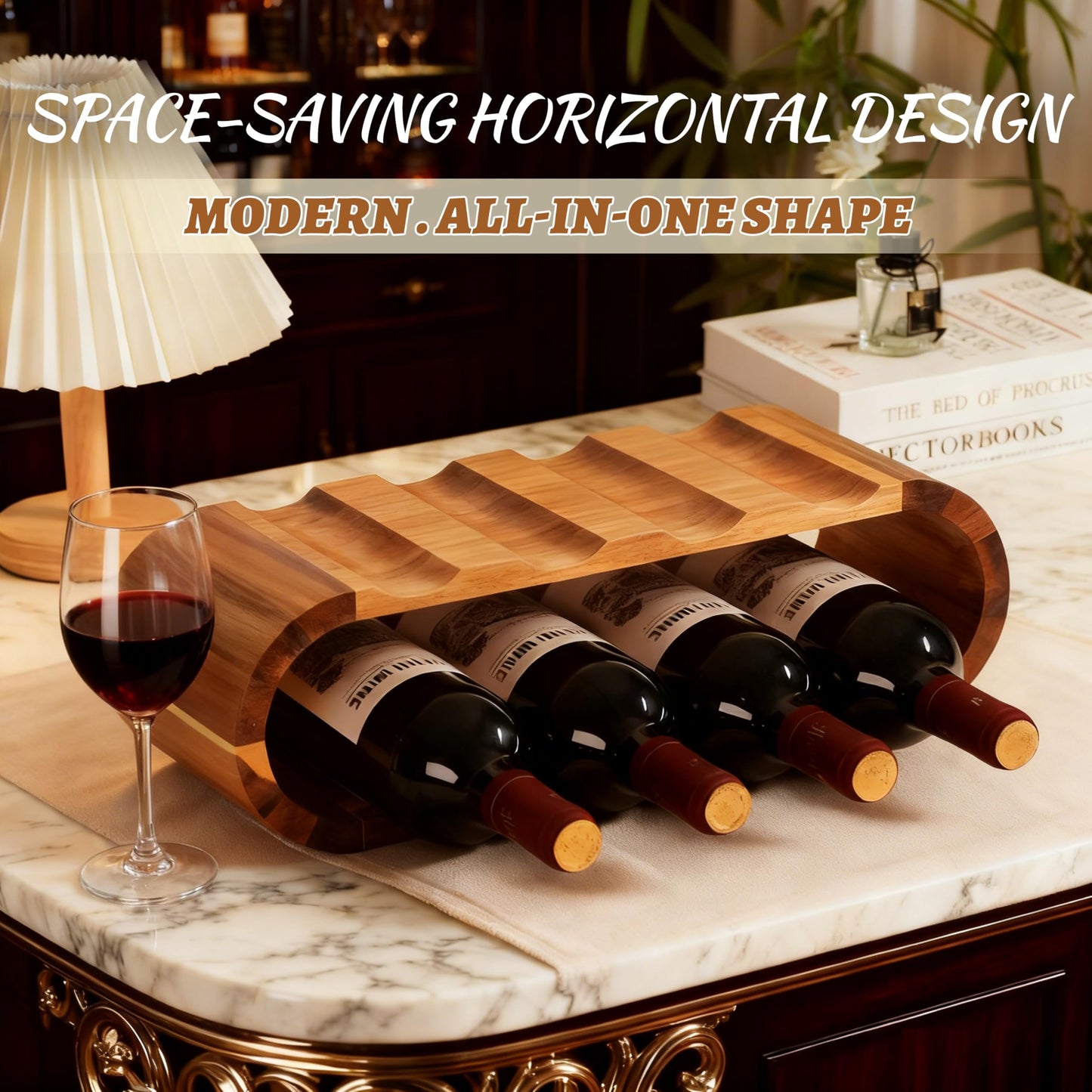 Chreyty Classic Wooden Wine Rack – 8-Bottle Acacia Wine Holder Stand – Freestanding Wine Storage – Great for Home Decor No Assembly Required.