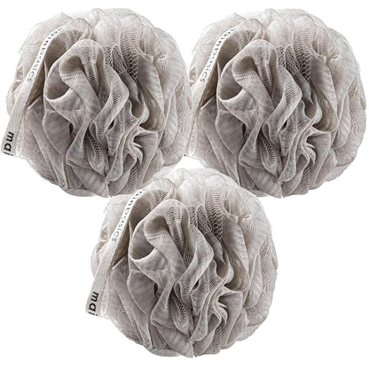 MainBasics Bath Shower Loofah Sponge Pouf Body Scrubber Exfoliator Body Wash Sponge (Set of 3, Totally Taupe)