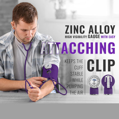 ASA TECHMED Physical Therapy Home Health Aide Comprehensive Kit - Carrying Bag, Blood Pressure Cuff, Stethoscope, Gait Belt- Purple