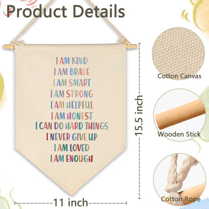 I Am Kind I Am Brave I Am Smart- Kid Affirmation Gift- Canvas Hanging Pennant Flag Banner Wall Sign Decor Gift for Nursery Baby Kids Girl Boy Teen Bedroom Playroom Decor- Christmas Gift