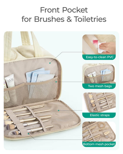 BAGSMART Travel Toiletry Bag, Puffy Large Toiletry Bag for Women, Lightweight Cosmetic Makeup Bag Organizer with Handle for Traveling, Accessories, Essentials, Toiletries (Grayish Brown)