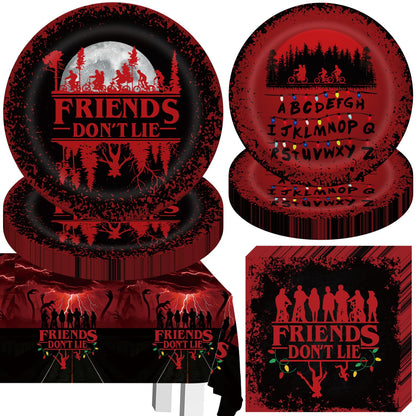 41 Birthday Party Decorations Include 20 Paper Plates of 2 Size, 20 Napkins,1 42.5x70.8inch Waterproof Plastic Tablecloth Red and Black Birthday Tableware Set