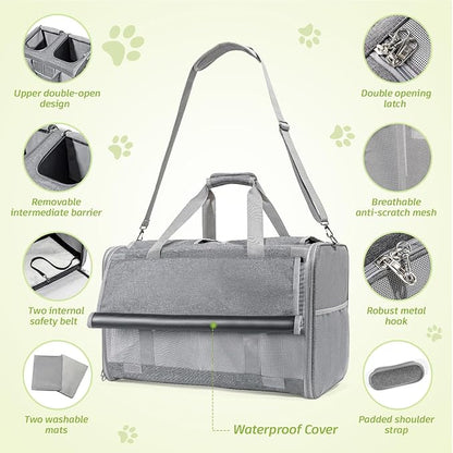 Sedioso Large Cat Carrier for 2 Cats, 21.7X 13.8X 13.8in Pet Carrier for Cat and Dog Up to 38lbs, All-Sided Mesh Cat Carriers with Great Ventilation, Portable Soft Sided Pet Carriers for Traveling