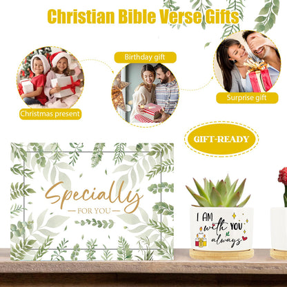 Tarklanda 6Pcs Christian Gifts Plant Pot, Bible Verse Succulent Pots Mini Ceramic Flower Planters Pot with Bamboo Tray Thank You Religious Gift for Mother Teacher, Plant Not Included