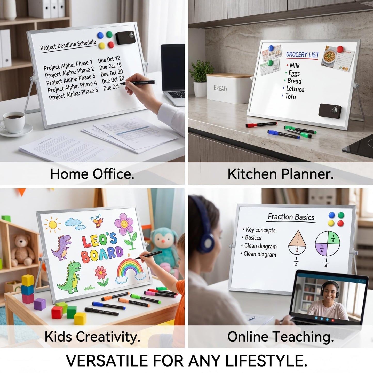12x16 Magnetic Dry Erase Whiteboard with Stand – Double-Sided Desktop Board, 10 Markers, 4 Magnets & Eraser – Black Frame | LULU OFFICE