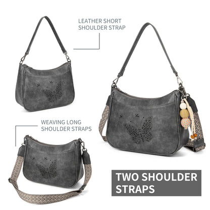 TAOSITUUE Leather Crossbody Purse for Women Shoulder Handbag medium size purses for women with Adjustable Strap Carved Pattern