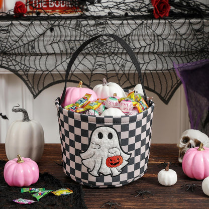 Halloween Bucket, Trick or Treat Basket for Kids Girl Boy Halloween Candy Bucket Gift Basket Canvas Pumpkin Buckets Spooky Boo Baskets Candy Bags Pumpkin Baskets for Party Favor Decorations, Black