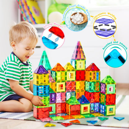 Dopyye 132 PCS Magnetic Tiles Building Blocks with 2 Cars, STEM Educational Construction Montessori Toys for Kids Ages 3 4 5 6 7 8 9, Magnet Building Set Gift for Boys Girls