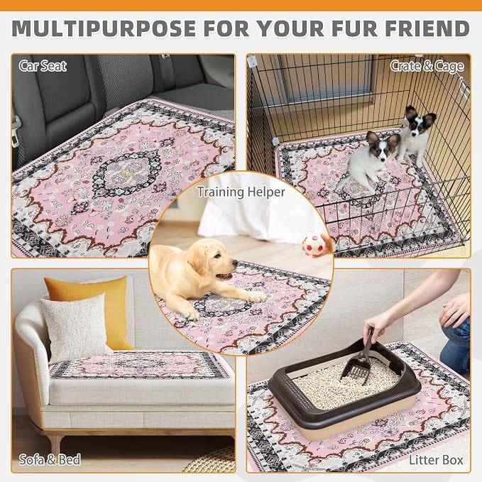 KOOLTAIL Washable Pee Pads for Dogs, 4 Pack Super Absorbent Reusable Puppy Training Pads Waterproof, Nonslip and Leak-Proof Dog Pee Pads, Large Pet Mats Whelping Pads for Floor, Crate, Couch, 24"x36"