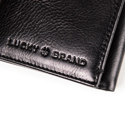 Lucky Brand Men's Smooth Leather Trifold Wallet - with RFID Blocking Lining, 6 Card Slots and Large Bill Pocket- Black