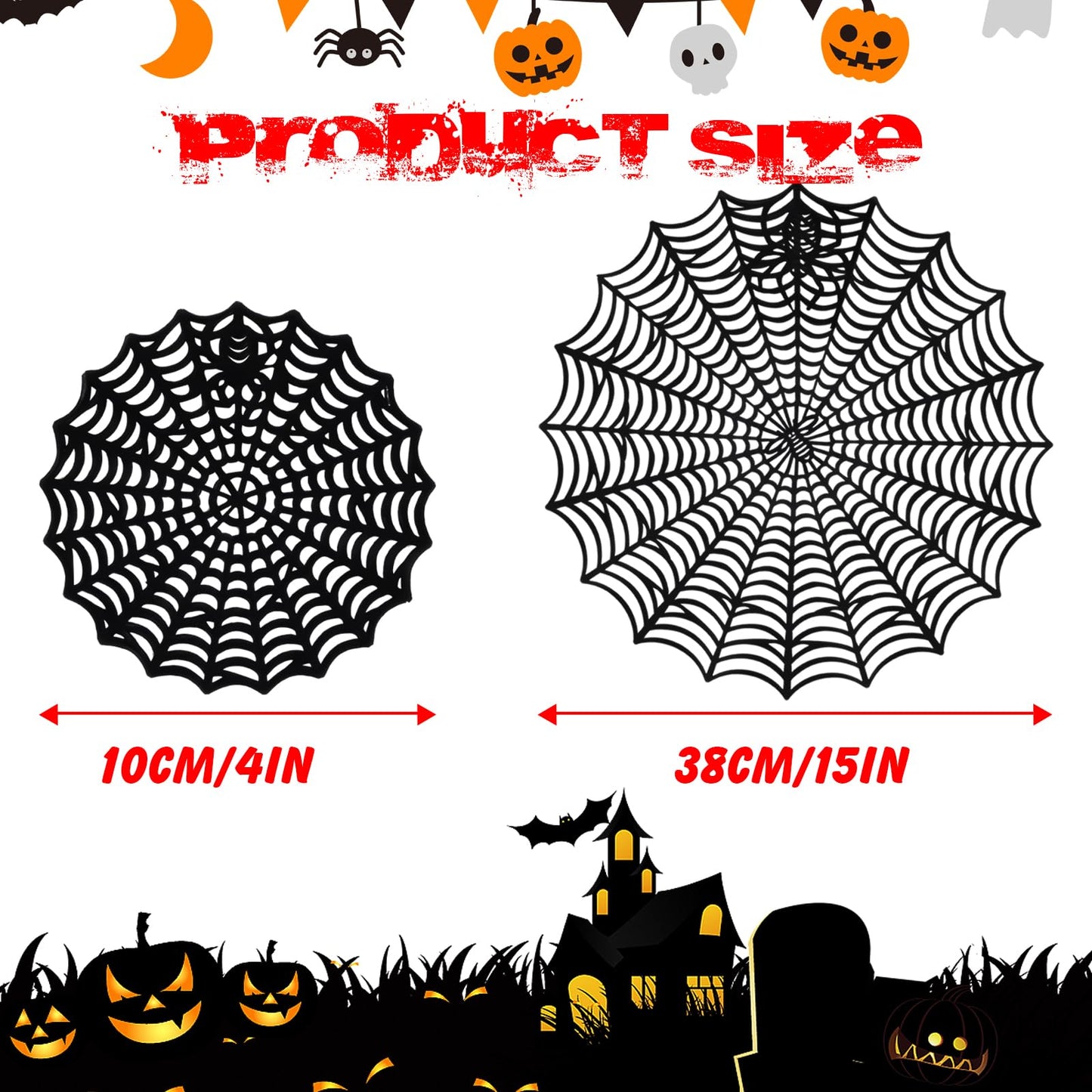 Halloween Spider Web Placemat Set of 8 Include 15" Heat Insulation Spider Web Table Mat 4" Hollow Out Spiderweb Coasters Ideal for Family Festival Party Home Dining Table Decor