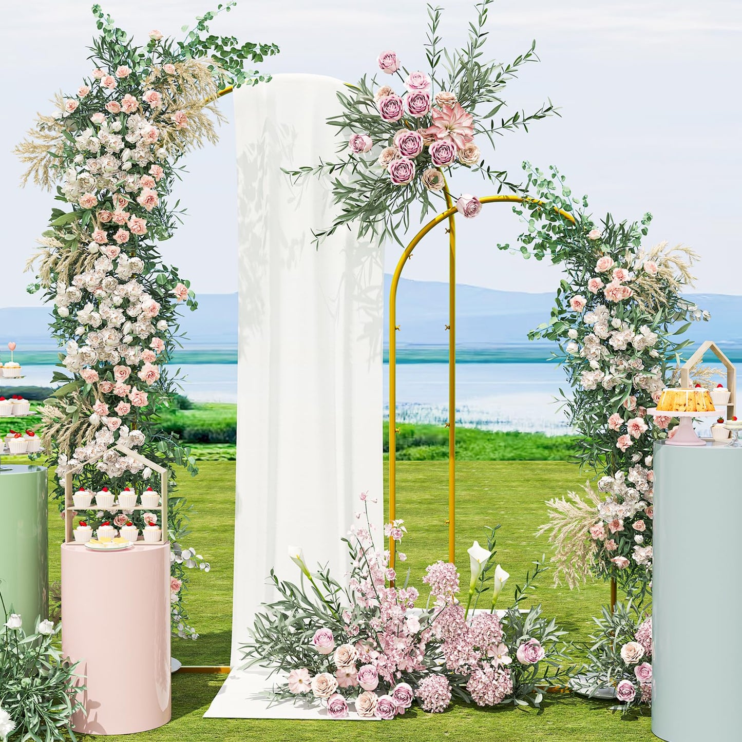 Snughome Arch Backdrop Stand, Set of 2 Metal Balloon Arch Stand (7.2FT+6FT), Gold Wedding Arch Frame for Party, Baby Shower, Holiday, Ideal for Balloon Flower
