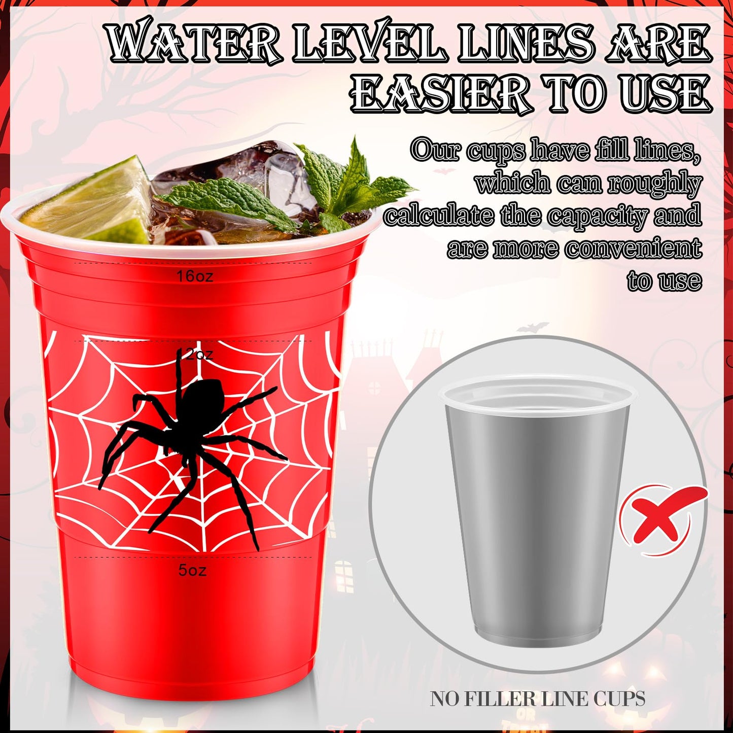 Norme 48 Pcs Spider Web Birthday Party Decorations Cups Bulk 16 oz Thick Plastic Disposable Cup Cold Ice Drink Wine Coffee for Spider Sports Birthday Themed Holiday Party Favors Supplies
