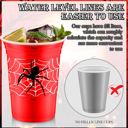 Norme 48 Pcs Spider Web Birthday Party Decorations Cups Bulk 16 oz Thick Plastic Disposable Cup Cold Ice Drink Wine Coffee for Spider Sports Birthday Themed Holiday Party Favors Supplies