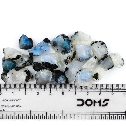 Gemkora 100 ct. Natural Blue Flash Raw Tourmilated Moonstone Crystal Rough Gemstone, Rock, Jewelry Making Supplies, Chakra Healing, Art-DIY Stone, (10 to 12 pcs) (10-15mm)