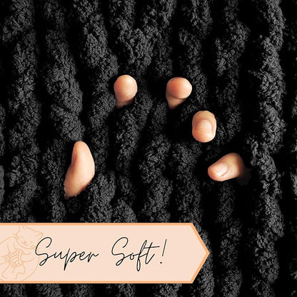 Adyrescia Chunky Knit Blanket Throw | 100% Hand Knit with Jumbo Chenille Yarn (50"x60", Raven Black)