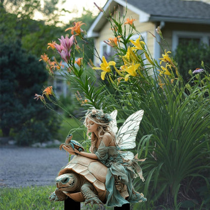 ANNUOZE Fairy Garden Stake Decor, 2D Flat Acrylic Fairy Garden Decor Panel, Elf Yard Sign for Outdoor Indoor Yard Lawn Plants Pots, Fairy Garden Accessories (Fairy and Turtle)