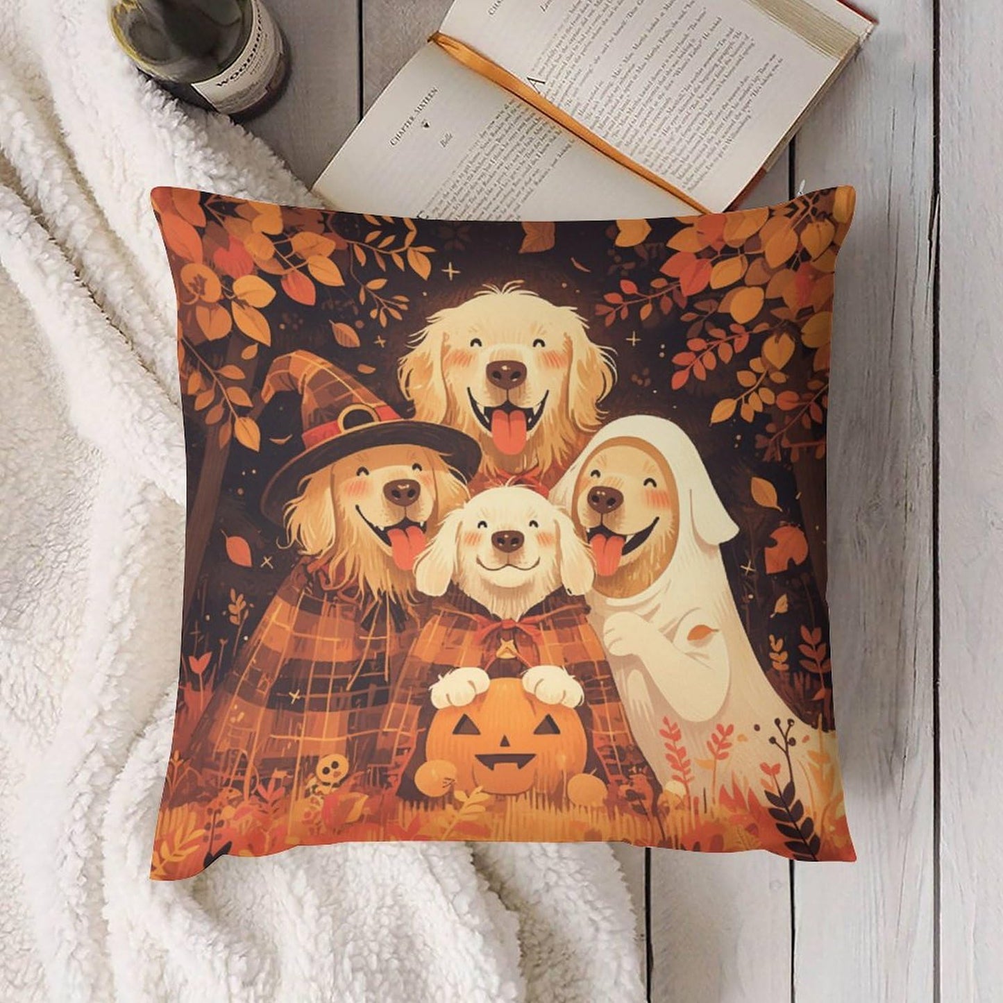 Joyidec Pack of 4 Fall Fall Leaves Dog Halloween Decorative Throw Pillow Covers 22 x 22, Soft Square Cushion Case Pillow Cases Set for Farmhouse Home Couch Sofa Decor, Christmas Pillows Decorations