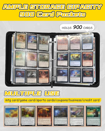 for 9 Pocket Card Binder for MTG, TCG, Game Cards Holds 900 Cards - Large Capacity Trading Card Collection Album Folder with Zipper for Men Boys Teens Flower Design for Sports Card