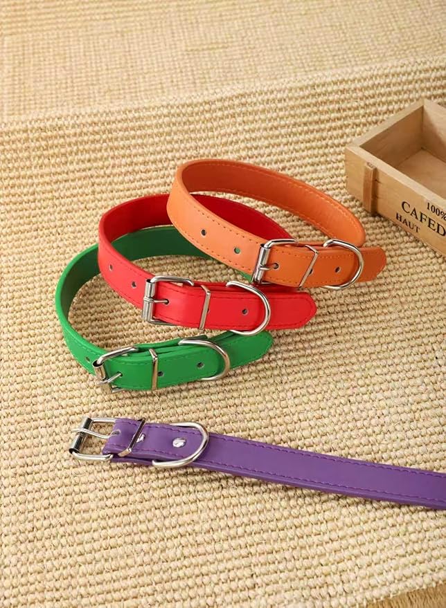 Orange Soft Leather Dog Collar for Small,Medium, Large Dog, Comfortable and Adjustable (Wide: 0.55'' for Dog's Neck: 9''~12'', Orange, S)