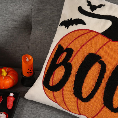 LUOYEHK Halloween Pillow Covers 18x18 Set of 2 Boo Embroidery Throw Pillow Covers Farmhouse Halloween Home Decor Cushion Covers for Couch Sofa Bed