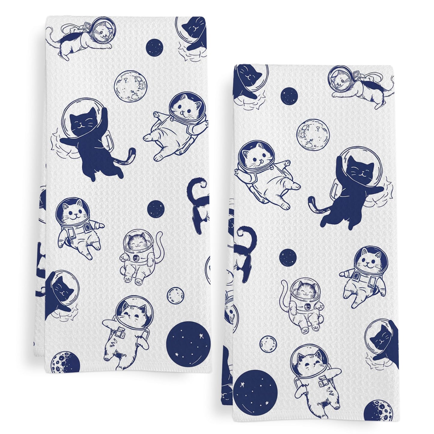 GWFSJYU Space Cat Kitchen Towels Set of 2, Funny Cats Dish Tea Towels for Kitchen, Cute Kitty Decorative Hand Towel for Bathroom, Cat Lovers Gifts, 16x24 Inch