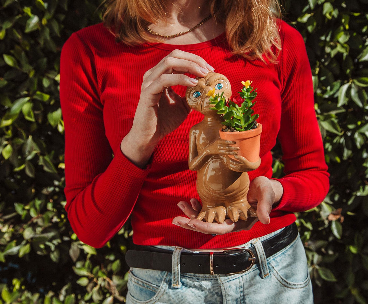 Silver Buffalo E.T. The Extra-Terrestrial 7-Inch Ceramic Planter with Artificial Succulent | | Cute Flower Pot, Faux Indoor Plants