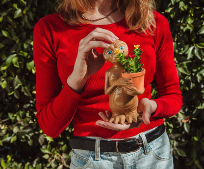 Silver Buffalo E.T. The Extra-Terrestrial 7-Inch Ceramic Planter with Artificial Succulent | | Cute Flower Pot, Faux Indoor Plants