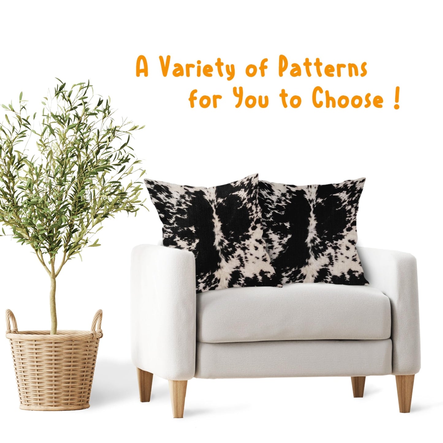 Cowhide Print Pillow Covers 20X20 Inch Black White Cow Spots Decorative Square Pillow Cases Set of 2 Farmhouse Western Home Decor Cotton Linen Throw Pillows For Bedroom Sofa Couch Porch Outdoor