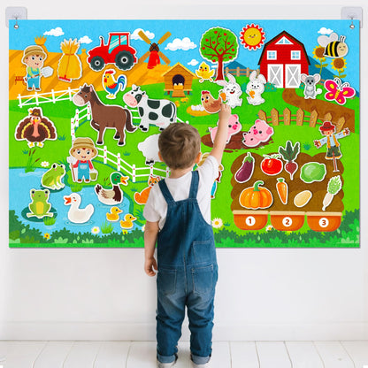 Farm Animals Felt Story Board Set, 3.5Ft 38Pcs Interactive Storytelling Busy Board Toys for 2 Year Old Boy Girl, Animal Farm Barnyard Preschool Learning Activities Toddler Toys for Ages 2-4 Gifts