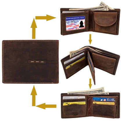 RUSTIC TOWN Full Grain Leather Wallet for Men | RFID Protecting | Handmade Vintage Bifold Travel Wallet | Slim Billfold with Credit Card Slots and Coin Pocket | Gift for Him