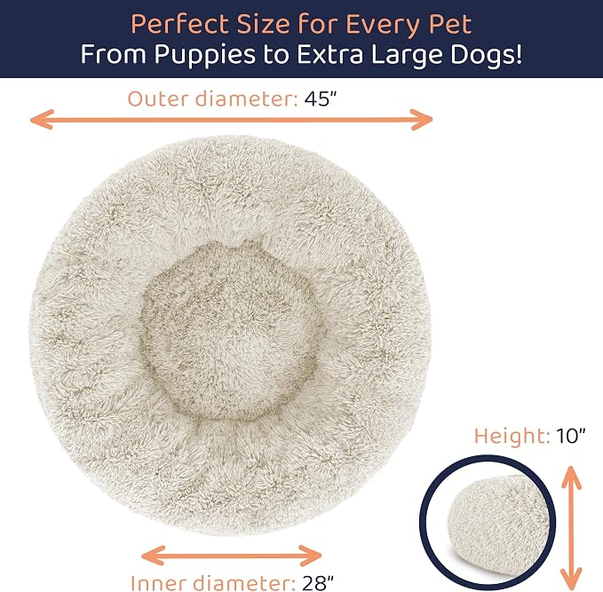 Donut Dog Bed - Premium Comfort for Anxiety Relief - Fluffy & Calming Design with Ultra-Plush Support | Cozy Round Dog Bed with Super Soft Circle Style (Cream, X-Large)