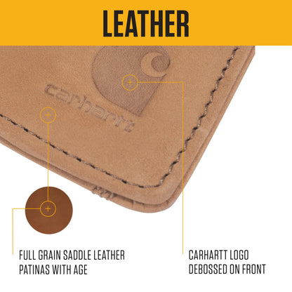 Carhartt Men’s Full Grain Saddle Leather Wallets, RFID Blocking Bifold, Trifold, and Front Pocket Options, Gifts for Men