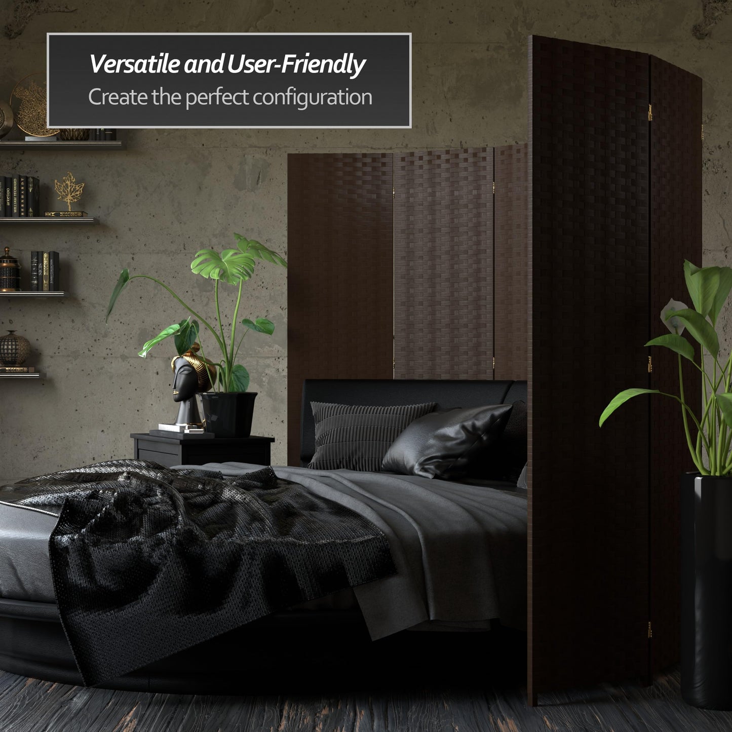 Red Lantern 6 ft. Tall Woven Fiber Room Divider, 3 Panels, Dark Mocha
