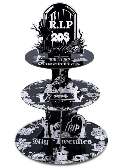 Keluna Death to My 20s Decorations - Party Supplies Rip to My 20s Birthday Decorations Reusable 3 Tier Cupcake Stand Dessert Tower Holder for Rip 20 Birthday Decorations