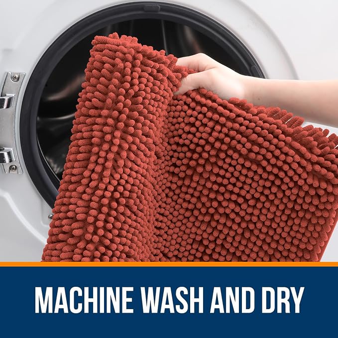 OLANLY Large Bathroom Rugs 59x35, Soft Absorbent Chenille Bath Rugs, Rubber Backing Quick Dry, Machine Washable Bath Mats for Bathroom Floor, Tub and Shower, Home Decor Accessories, Rustic Terracotta