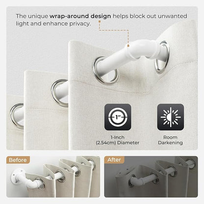Zeerobee Curtain Rods for Windows 66 to 120, 1 Inch Industrial Wrap Around White Curtain Rod, Indoor/Outdoor Room Divider Adjustable Drapery Pole, 66"-120"