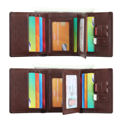 Trifold Wallets for Men Genuine Leather Large Capacity RFID Blocking, Includes Id Window and Credit Card Holder,Mens Wallets Leather (Coffee)