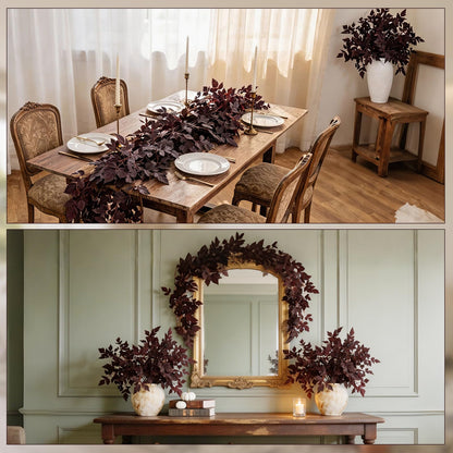Fall Decorations for Home-6FT Dark Plum Fall Garland, Fuller Artificial Autumn Leaf Garland for Mantel, Fireplace, Table, Moody Thanksgiving Halloween Decor with Flexible Branches for Indoor Styling