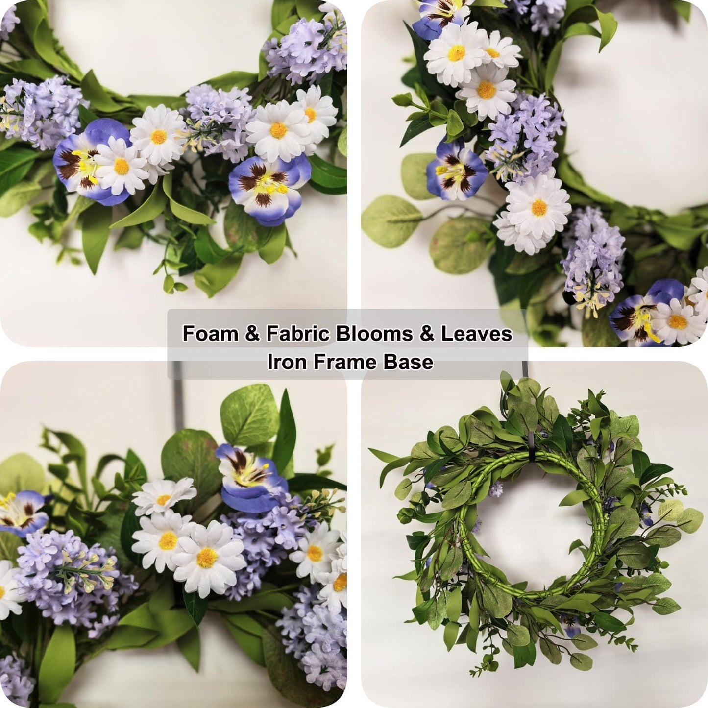 Zkieire 20 Inch Purple Artificial Lilac Daisy Pansy Wreath - Floral Wreath with Greenery for Front Door Wall Window, Spring Summer Indoor Outdoor Decor
